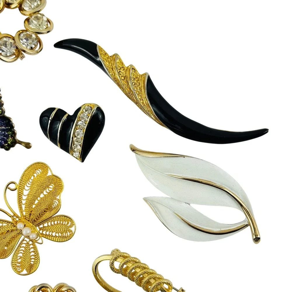 Vintage Brooch Pin Lot 10pc Trifari Monet Gold Silver Tone‎ Butterfly Leaf Heart
